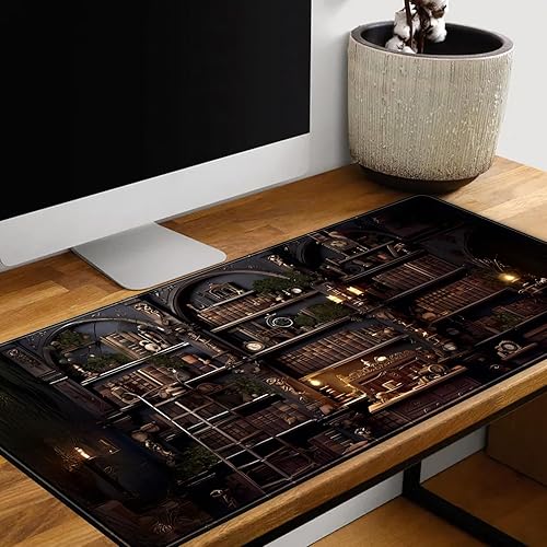 Miniatura 5 de Black Vintage Gothic Desk Mat Black Dark Academia Desk Pad Medieval Bookshelf Large Flower Mouse Pad XXL Plant Mousepad Extended Laptop Computer