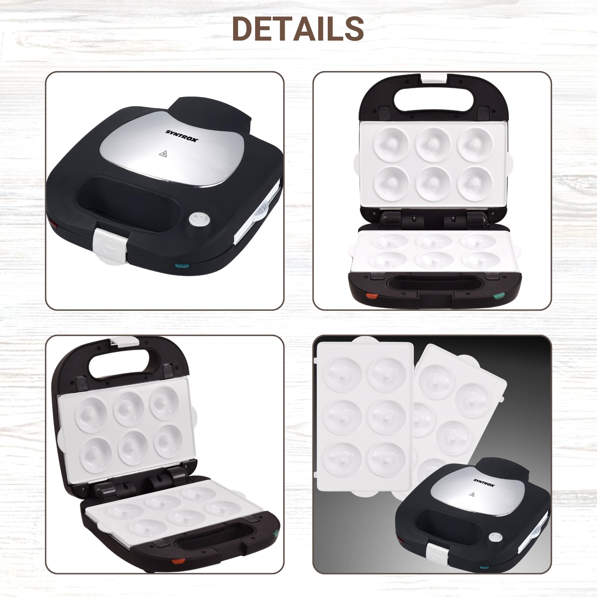 Syntrox Germany SM-1500W-Donut Maker - für 6 Donuts mit austauschbaren Keramik Wechselplatten