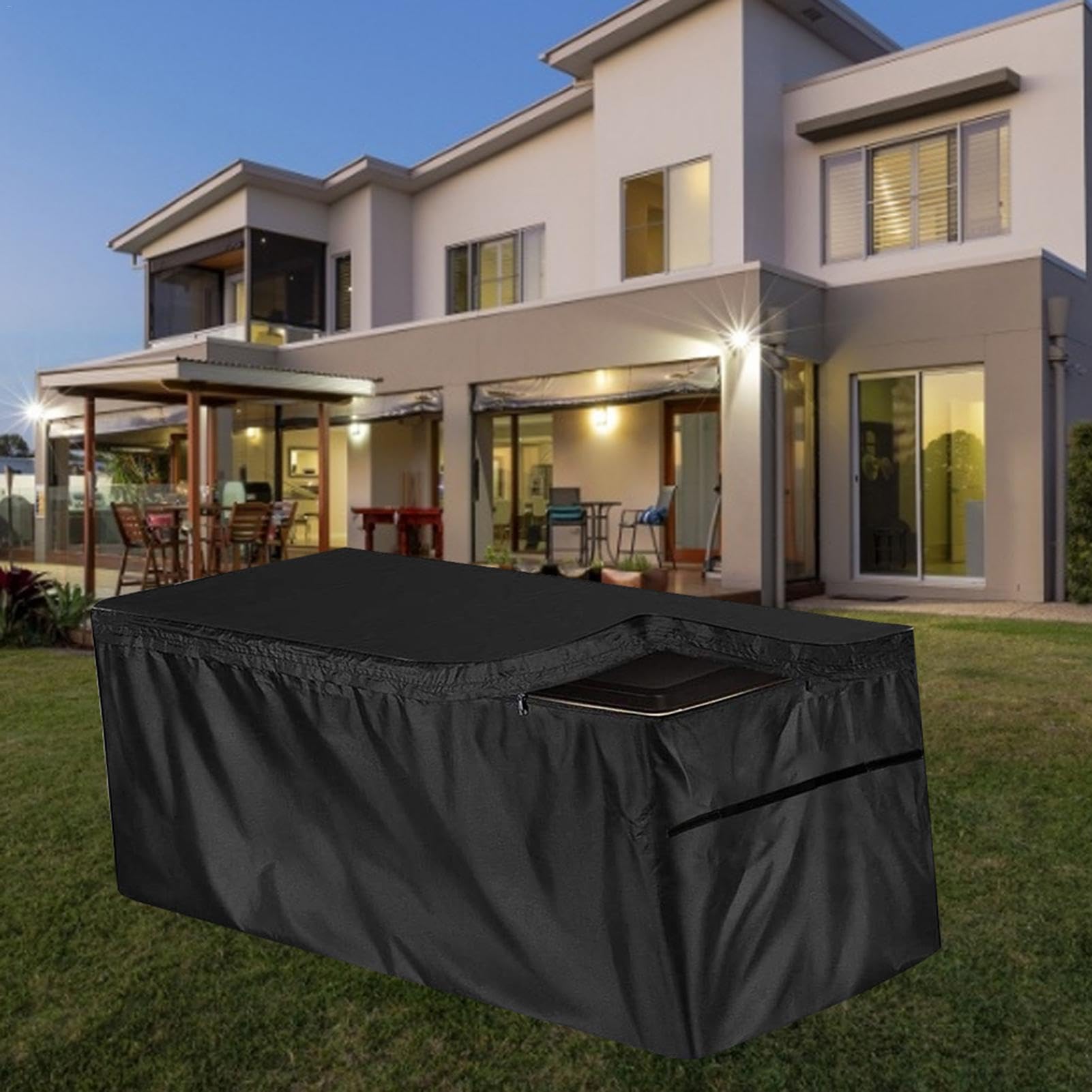 Générique Housse Coffre Jardin, Housse Jardin Étanche en Oxford 210D Housse De Coffre avec Fermeture Éclair Housse De Protection Extérieure Imperméable Résistante À La Pluie Et Aux UV