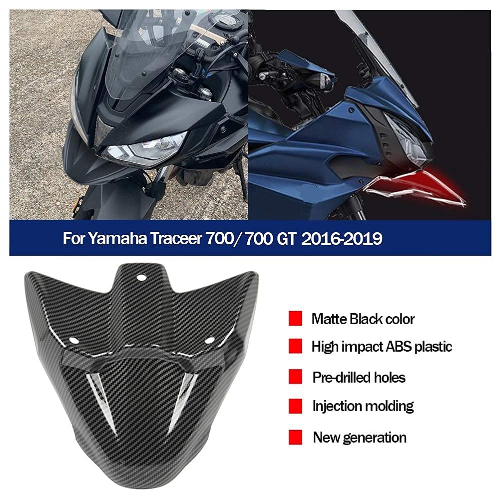 Sport Touring Moto Phare Avant Roue Garde-Boue Bec Extension Nez Cône Garde Extender Couverture Capot Support de Compatibilité : pour Tracer 700 Tracer700 GT 2016 2017 2018 2019 (Noir)