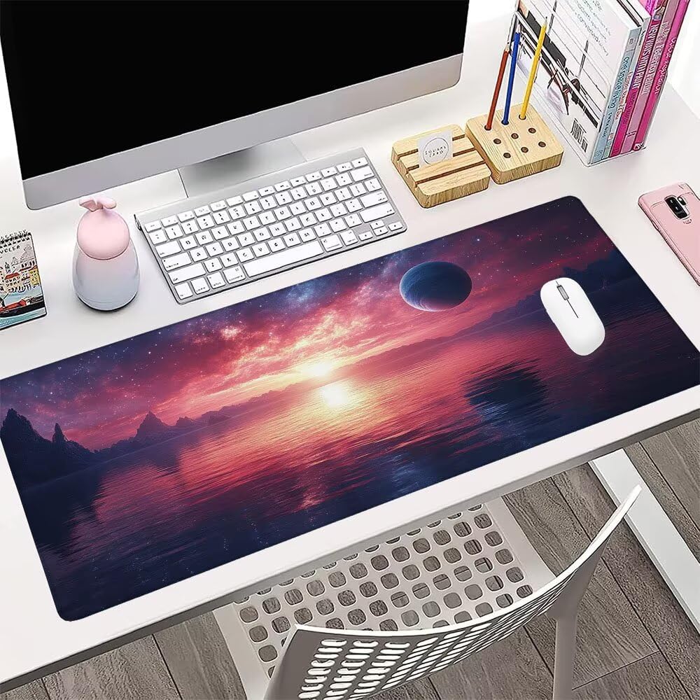Czarna podkładka pod mysz xxl akcesoria do gier podkładka na biurko duża podkładka pod mysz i klawiaturę zachód słońca akcesoria pc 1400 x 600 x 3 mm mata biurkowa biurkowa, wodoodporna i