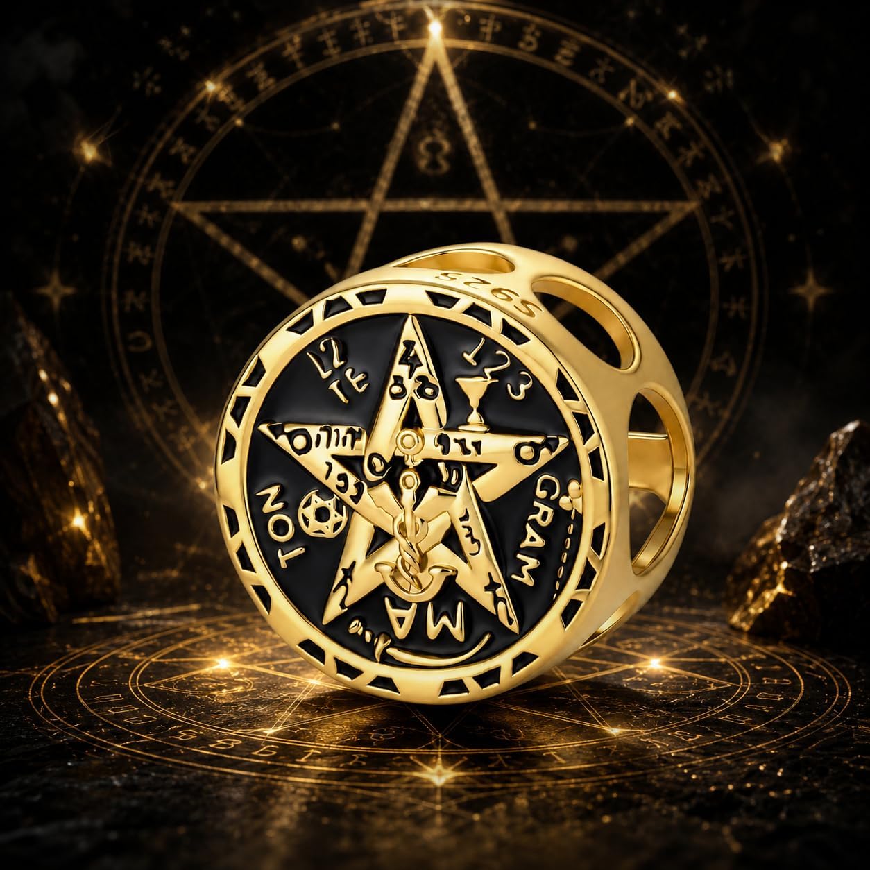 Tetragrammaton Charm 925 Sterling Silver Gold Tetragrammaton de Plata Tetragrammaton Bead Amuletos de Protección y Buena Suerte for Men Women