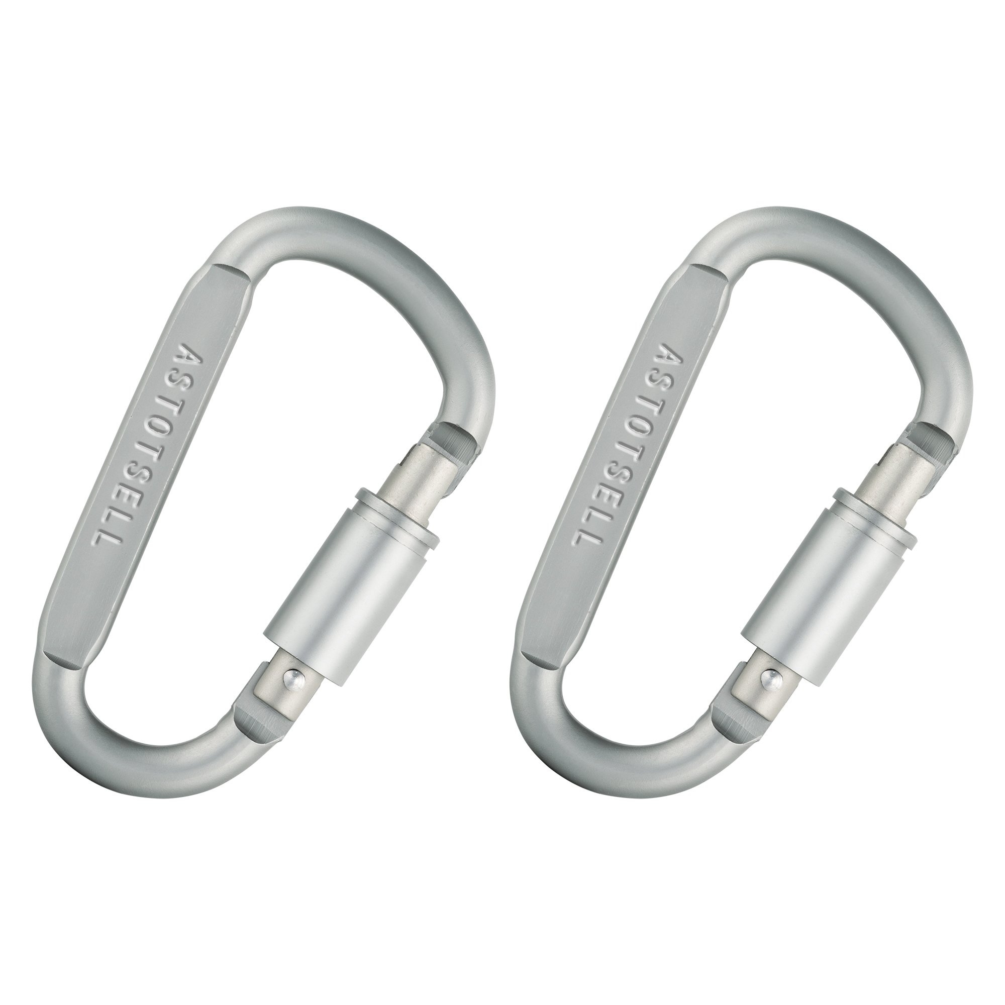 ASTOTSELL D-Ring Locking Carabiner, 2-Pack Strong and Light Large Aluminum Carabiners Clip Set for Outdoor Camping Screw Gate Lock Hooks (Pack of 2)