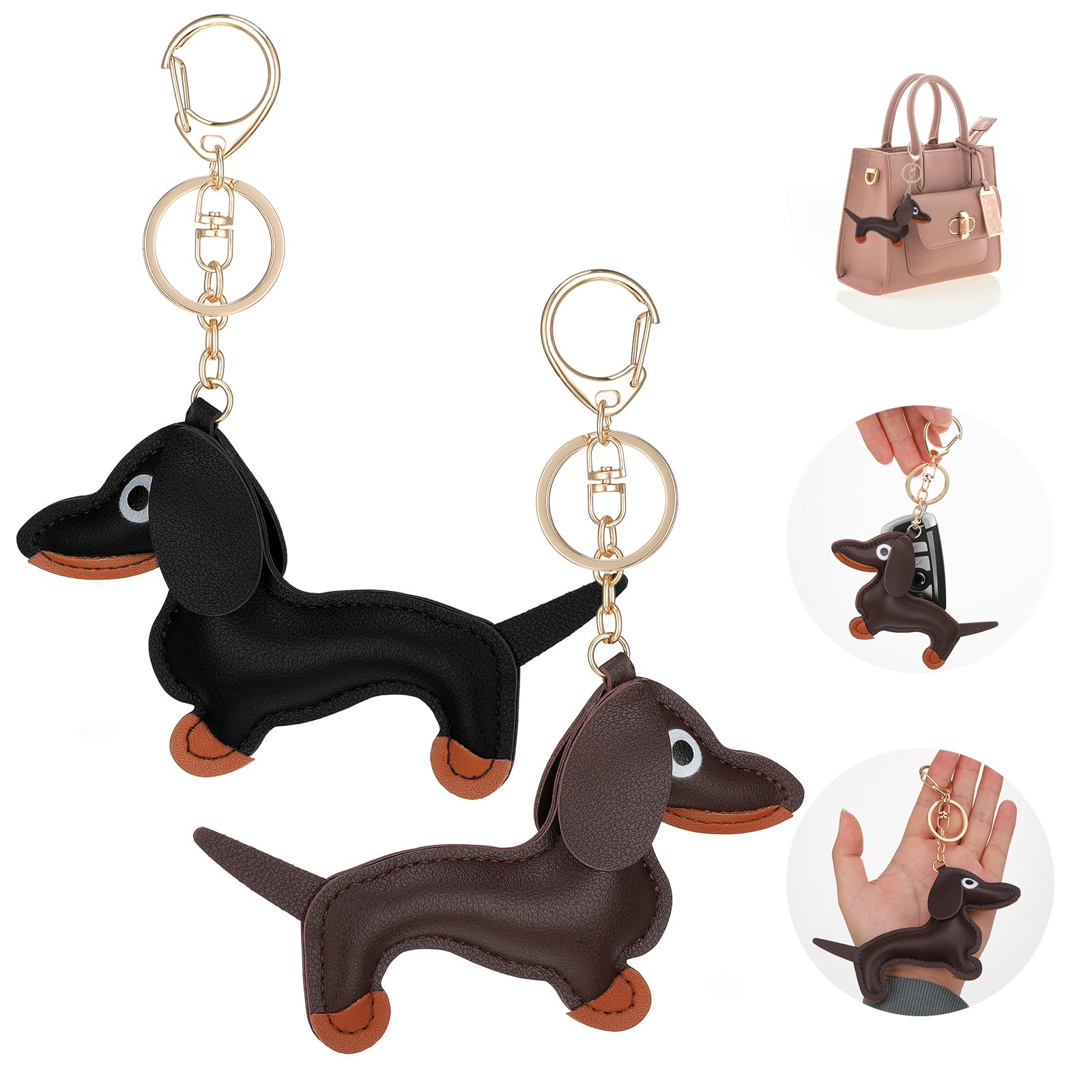 Giantree 2 Pcs Leather Dachshund Keychain, Dachshund Keychain Bag Pendant Key Chain Fashion Cute Puppy Dog Charm Gifts for Favorite People Women Men Children Birthday Keyring