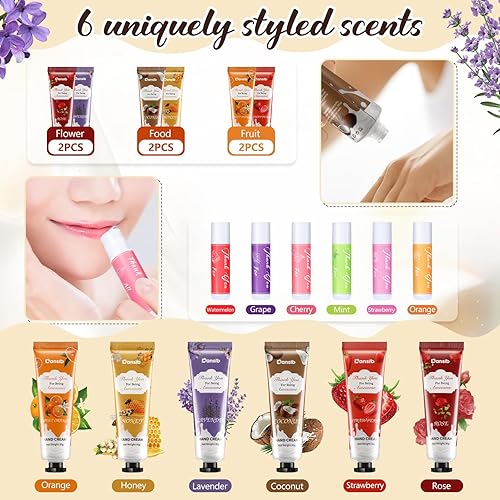 Miniatura 3 de Dansib Regalos de agradecimiento para empleados, bálsamo labial, crema de manos, mini loción de manos con bolsas de organza para golosinas,