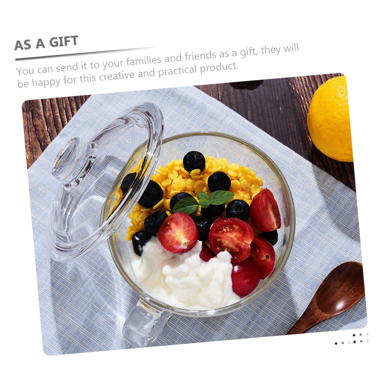 Homoyoyo Bol de Cristal Transparente de 600 Ml con Tapa y Asa Bol para Desayuno Leche Avena Ensalada y Postres Recipiente Multifuncional para Uso Doméstico