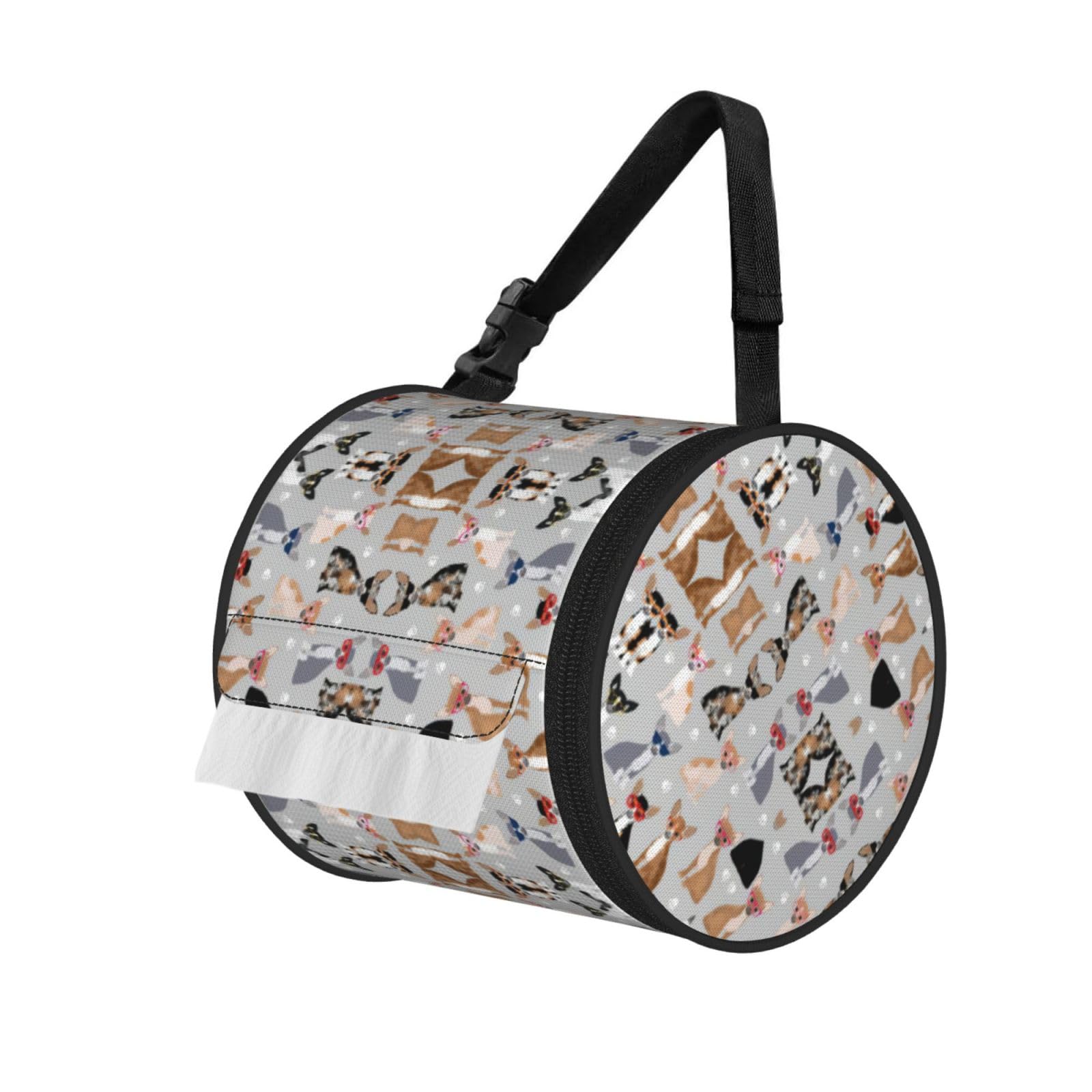 Dog Glasses Printed Toilet Paper Holder Bag, Adjustable Strap Roll Paper Organizer for Car Kitchen Outdoor