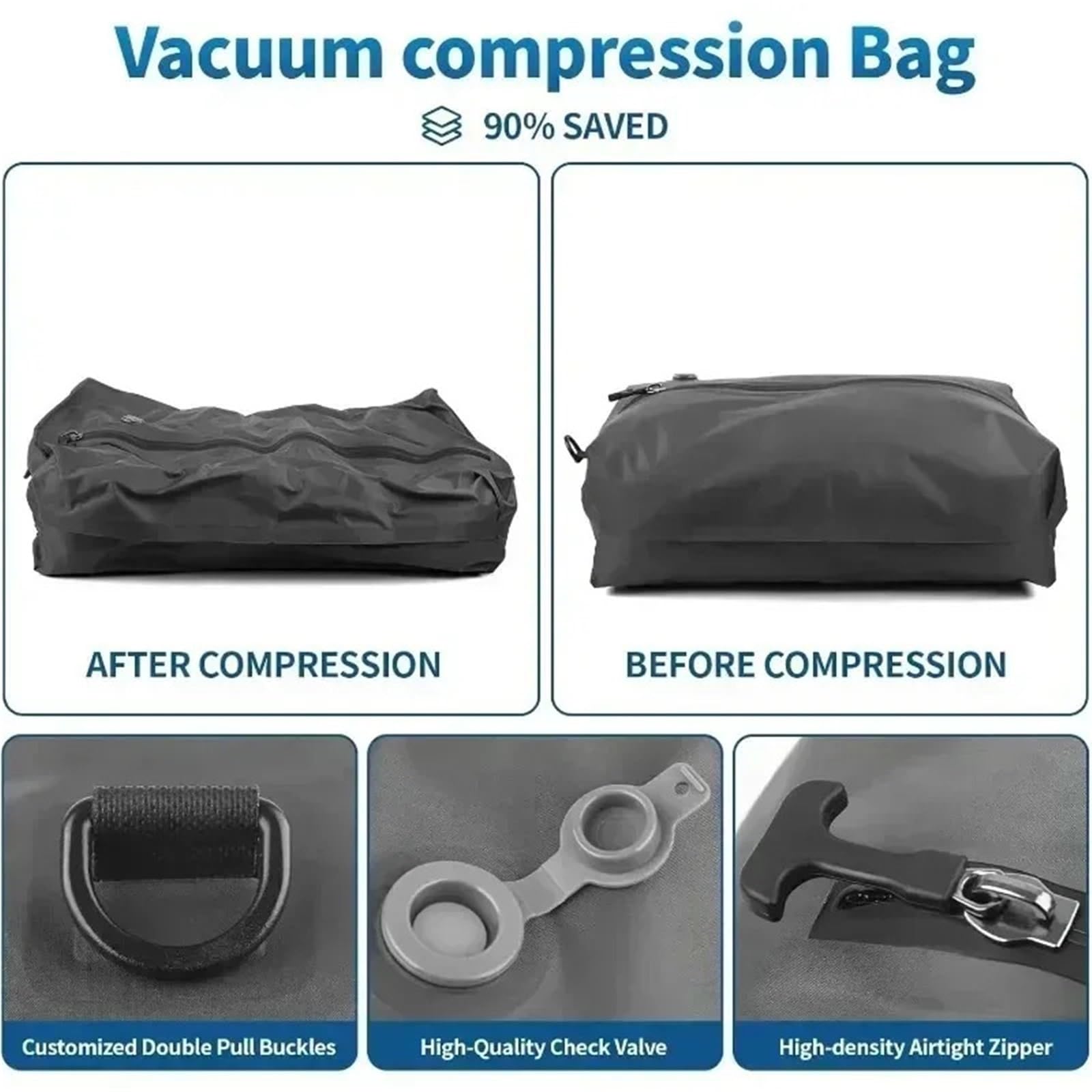 Bolsas vacio Bolsa de almacenamiento de ropa reutilizable con bomba de aire de 17L, mochila de compresión de viaje, bolsa de equipaje para Equipaje(1 bag 1 pump black)