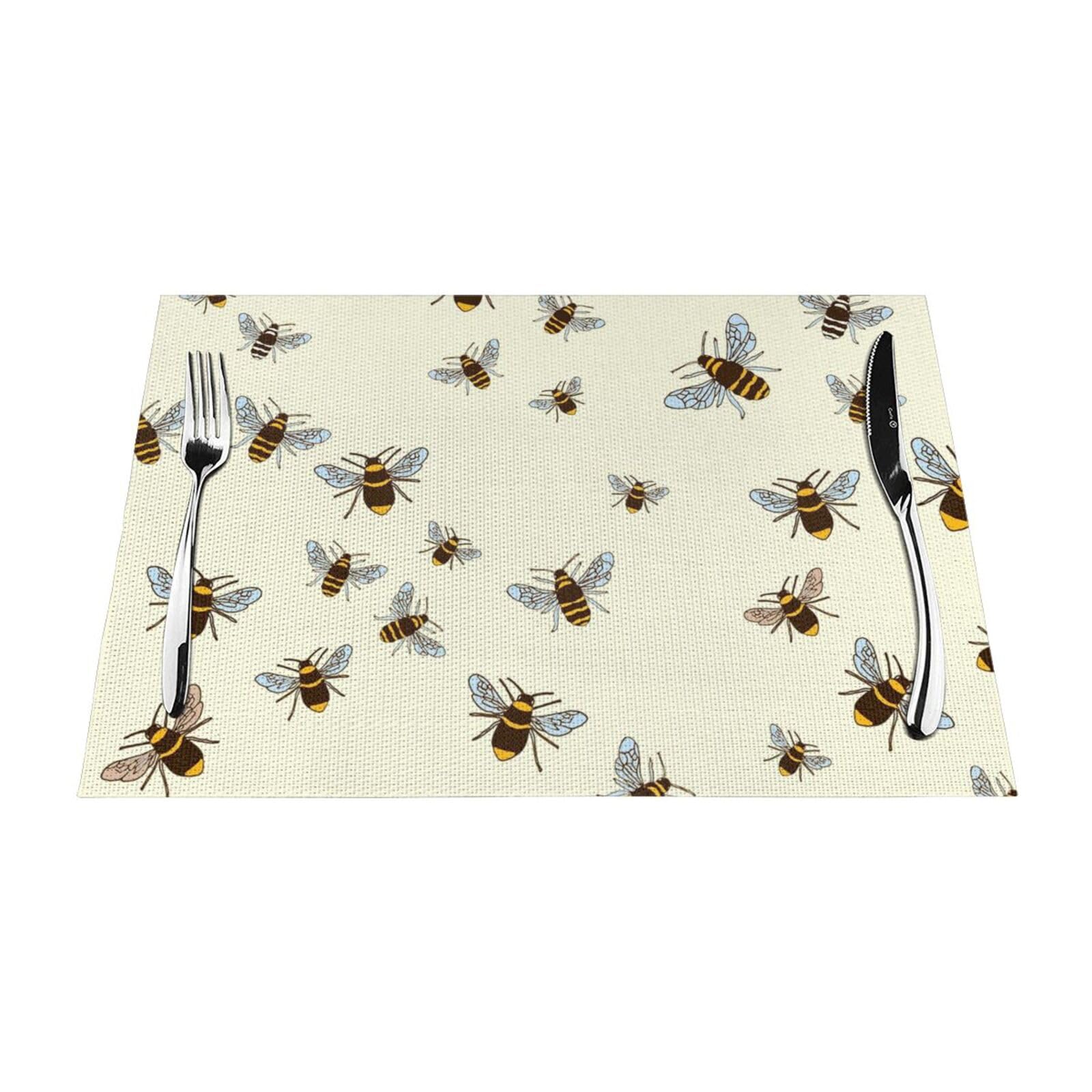 PVC Placemat Set of 1 PCS, 45x30 CM, honey bees Printed Non-Slip Heat Resistant Place Mats for Kitchen Dining Table Indoor Outdoor