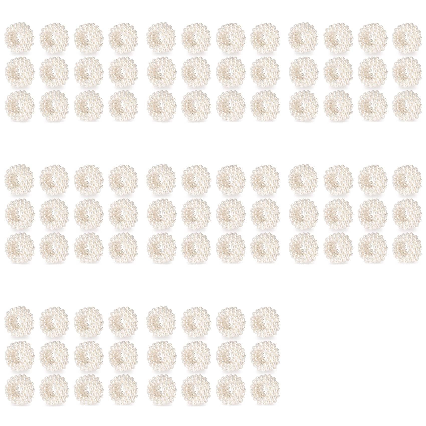 Hndhbfgrt Napkin Ring 96-Piece Set, White Pearl Wedding Napkin Buckle Table Decoration
