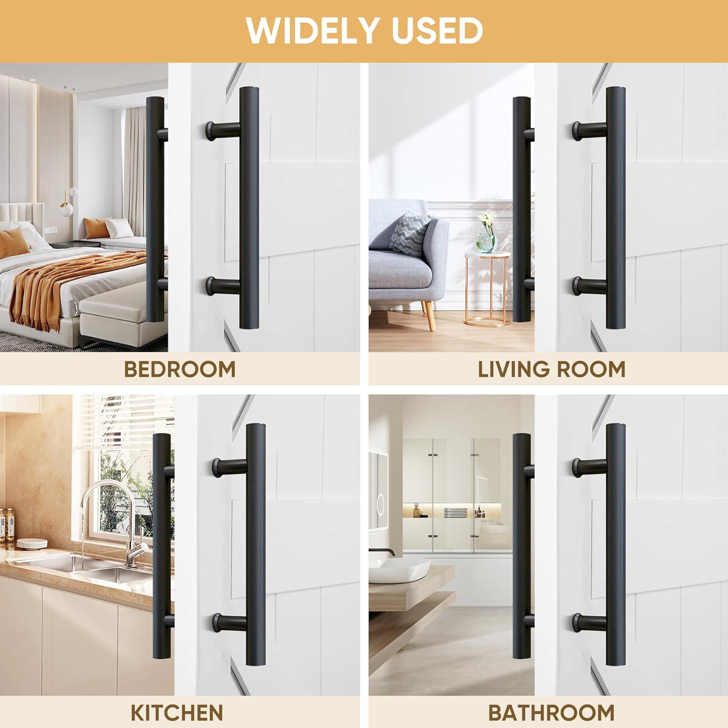 JUBEST 12" Push Pull Barn Door Handle, Double Side H Shape Sliding Door Handrail, Heavy Duty Swing Gate Handles, Matte Black