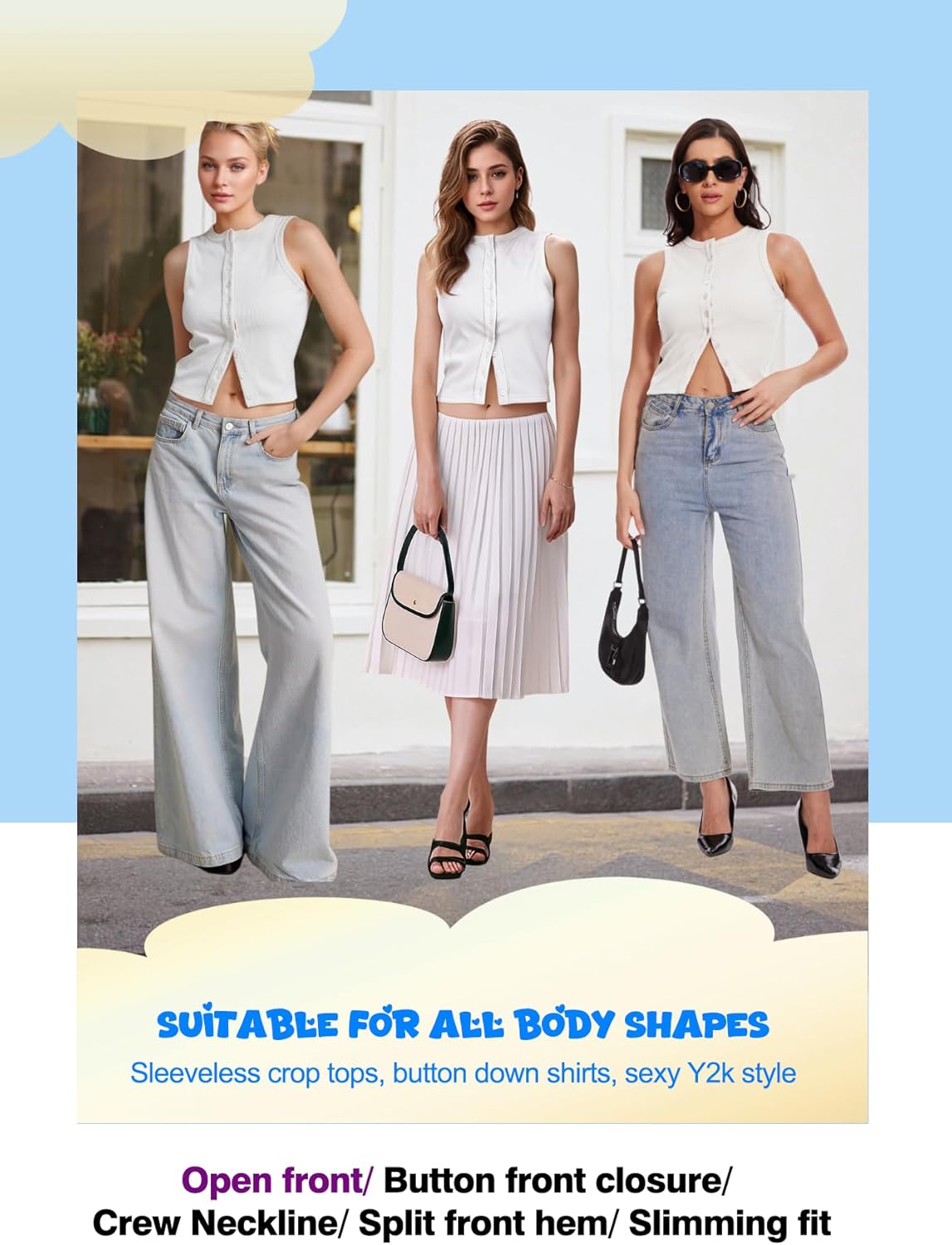 Women’s Button Down Tank Tops Sleeveless Ribbed Crop Summer Button Up Crewneck Vest Shirt Going Out Slim Fit Tops - Image 6