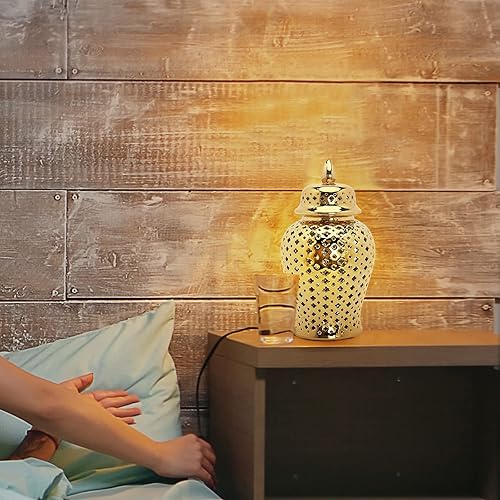 Miniatura 5 de Garende Tarro de jengibre de cerámica, cerámica ahueca hacia fuera frasco de almacenamiento de porcelana frasco templo frasco de flores jarrón