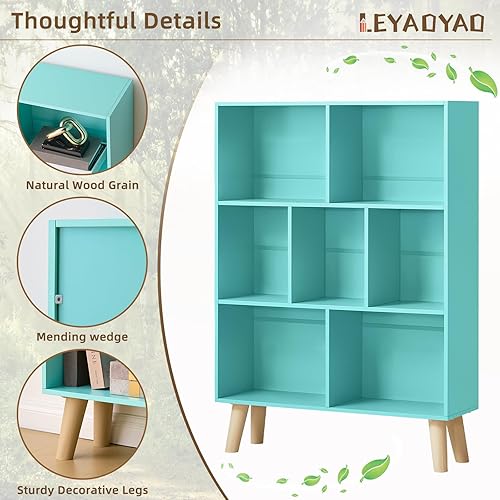 Miniatura 153 de LEYAOYAO Estantería de 10 cubos, estantería ancha moderna de 3 niveles con patas, estantería de madera de mediados de siglo, estuche grande rosa,