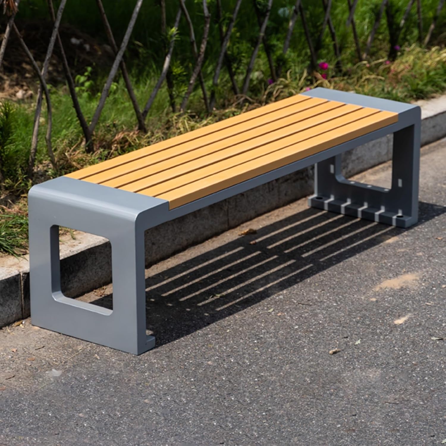 Weatherproof Park Bench for Outdoor Use - Durable Metal & Wood-Plastic Design, Double-Layer Steel Legs, Perfect for Yard, Deck, Porch - Gray, 47.24" (120cm)