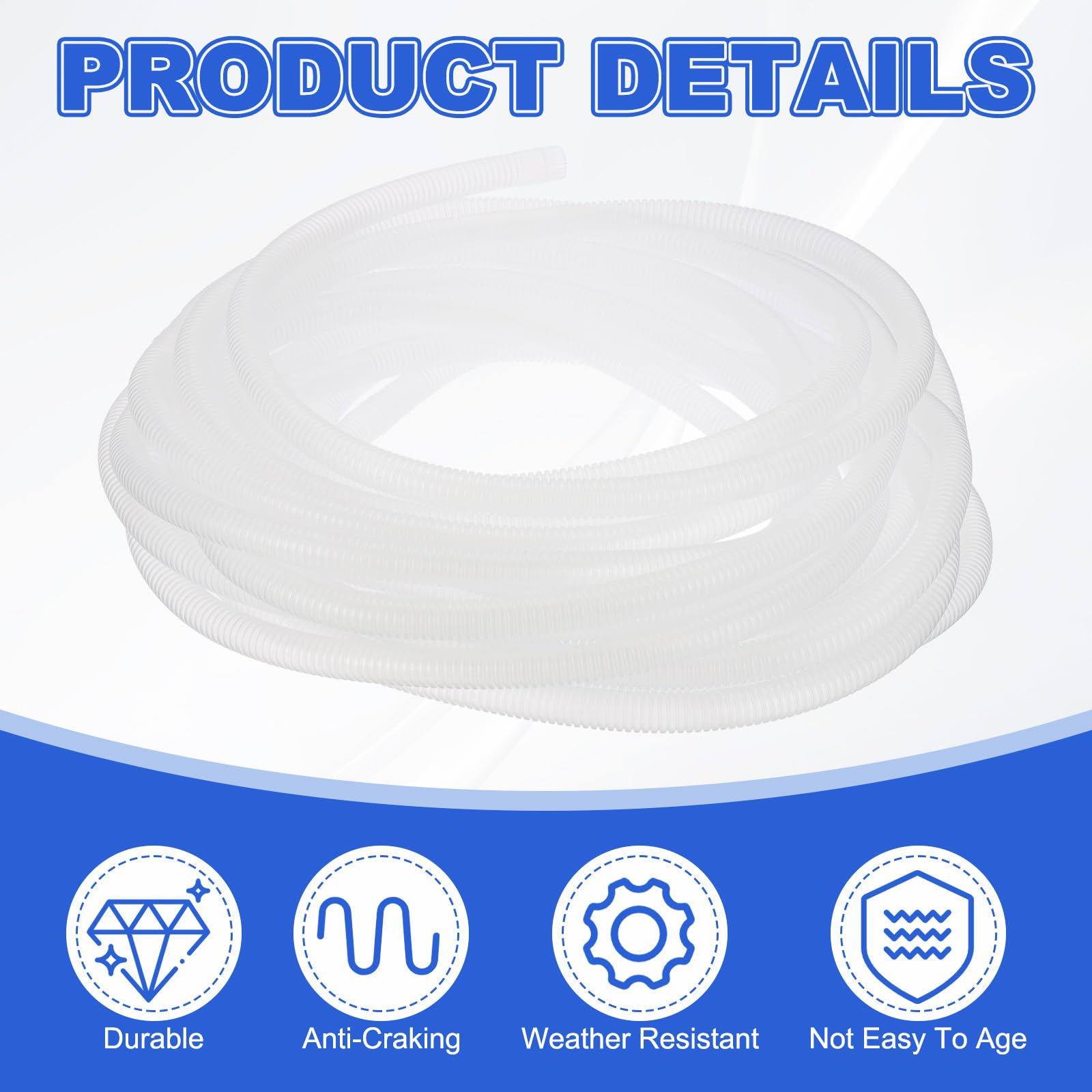 PATIKIL Desagüe Manguera Kit, 15m Drenaje Manguera para Aire Acondicionado Universal con Cinta Adhesiva 2pcs Abrazaderas para Reemplazo Mini Split Bomba Extensión, Transparente