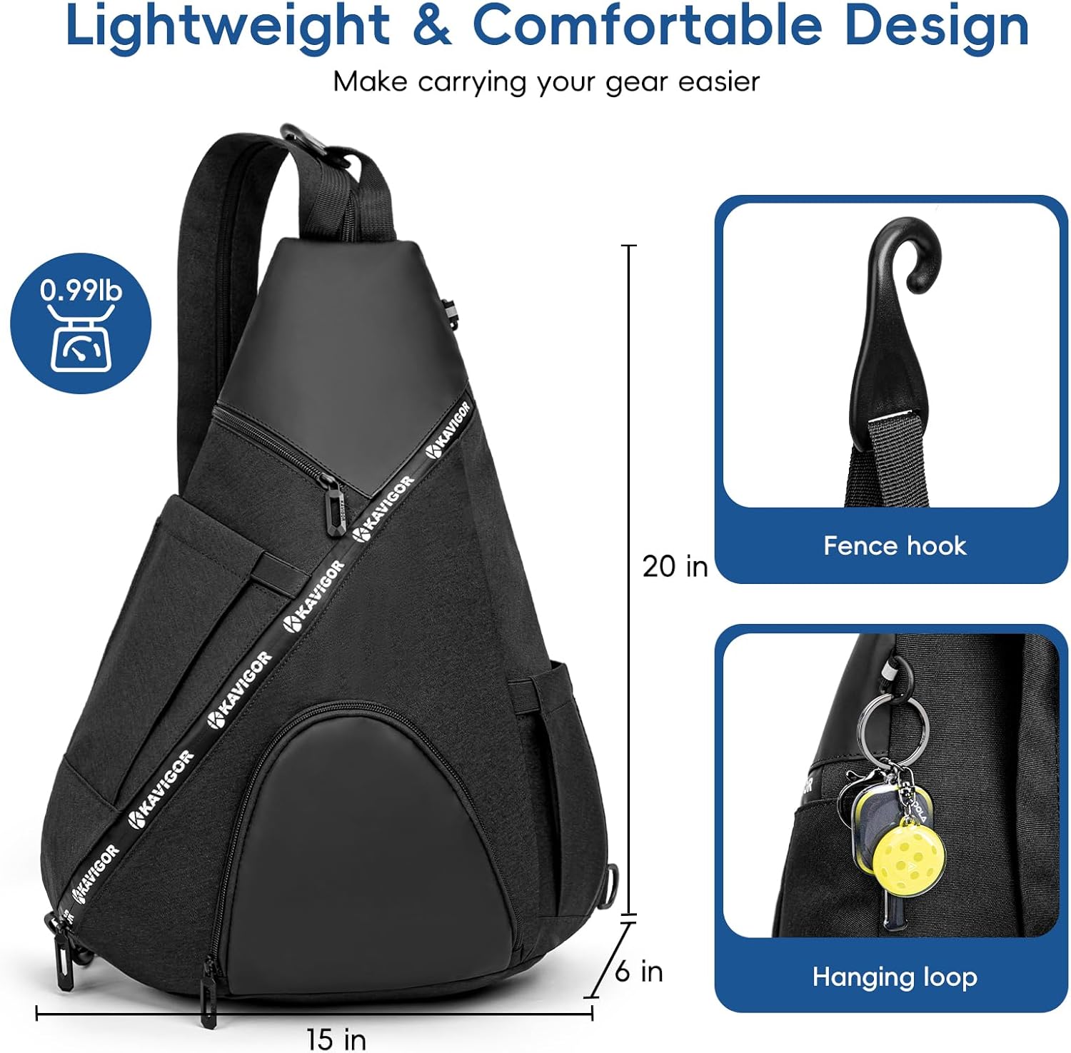 Pickleball Bag, 7 Pockets & Upgraded Zippers, Lightweight Sling Bag with Detachable Strap & Water-Resistant Pocket - Image 5