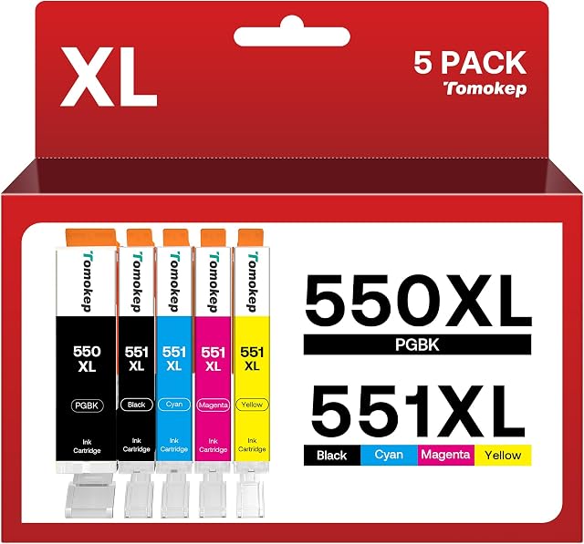 550XL 551XL Replace for Canon 550 551 XL Ink Cartridges High Yield(5-Pack, PGBK/BK/C/M/Y), Work for PIXMA IX6850 IP7200 IP7250 IP8750 MX925 MG5450 MG5550 MG5650 MG6350 MG6450 MG6650 MG7150