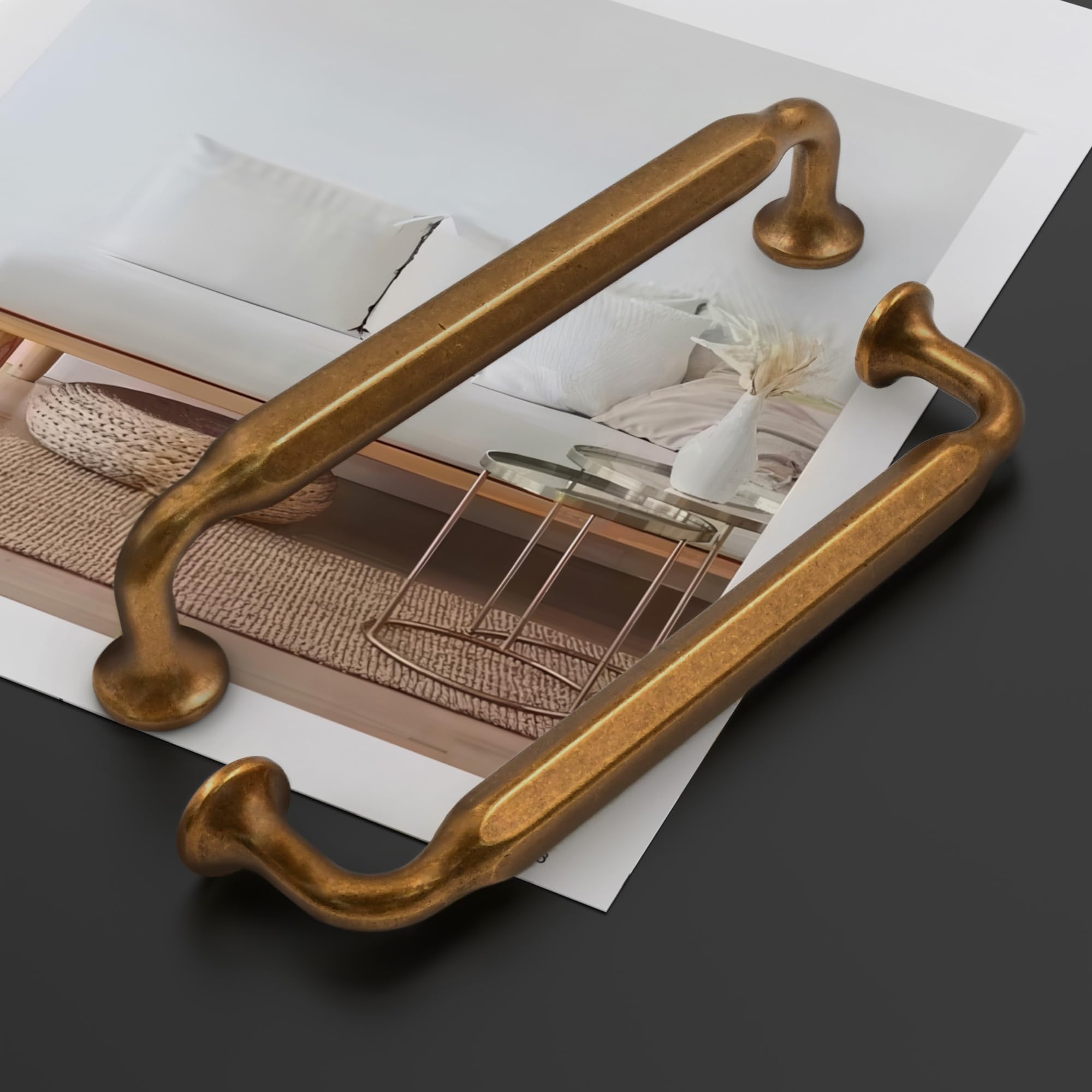 9BUILD Confezione da 10 maniglie in ottone anticato per armadietti da cucina da 19,1 cm, maniglie vintage per cassetti, maniglie da cucina per armadietti, cassetti retrò