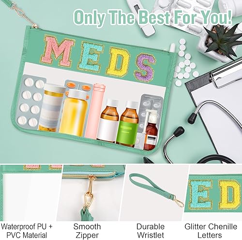 Miniatura 3 de Bolsa de felpilla transparente para maquillaje, parche preppy, bolsa pequeña para medicamentos, píldoras de viaje, bolsa con cremallera con muñeca,