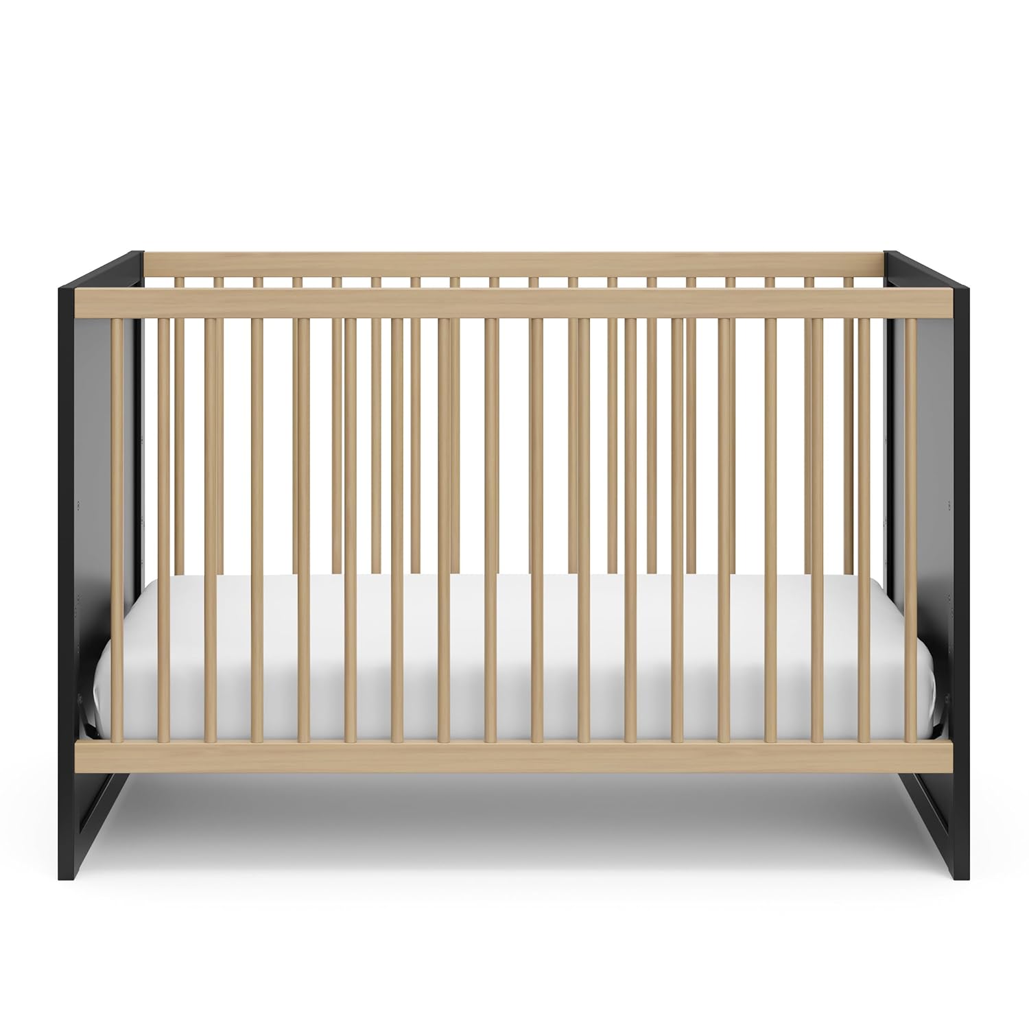 Storkcraft Calabasas 3-in-1 Convertible Crib (Black with Driftwood) – GREENGUARD Gold Certified, Fits Standard Crib Mattress, Converts to Toddler Bed, Modern Style, Easy 30-Minute Assembly