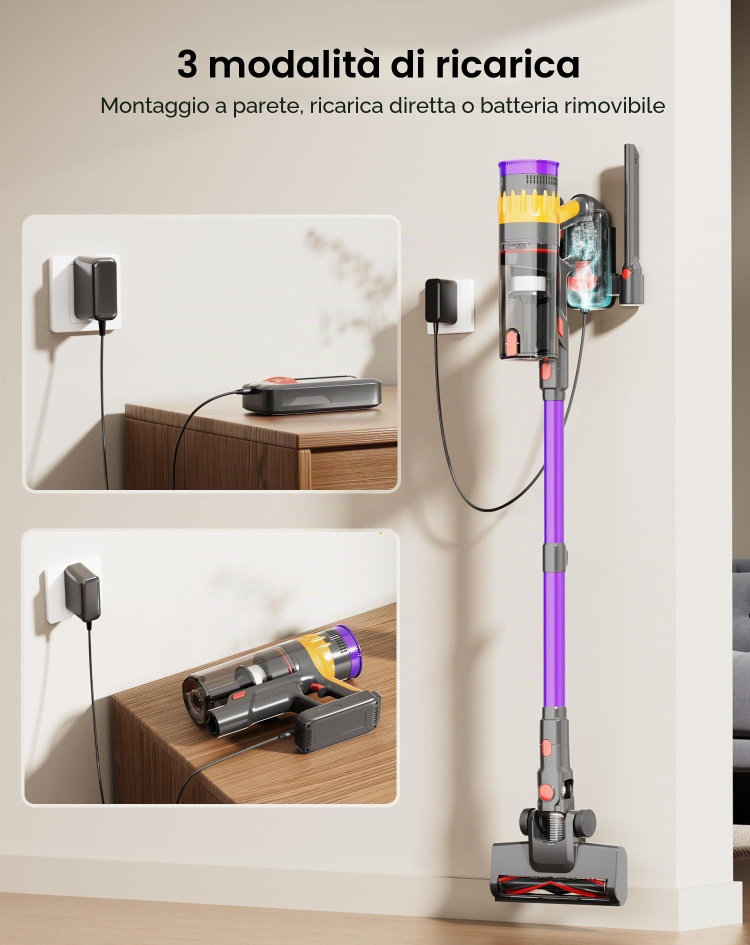 Lefant V1 Aspirapolvere Senza Fili,40000Pa Scopa Elettrica Senza Fili Potente, Touch Intelligente LED, Filtro a 5 Stadi, Autonomia 42 Min, Design Autoportante, per Pavimenti/Tappeti/Peli Animali