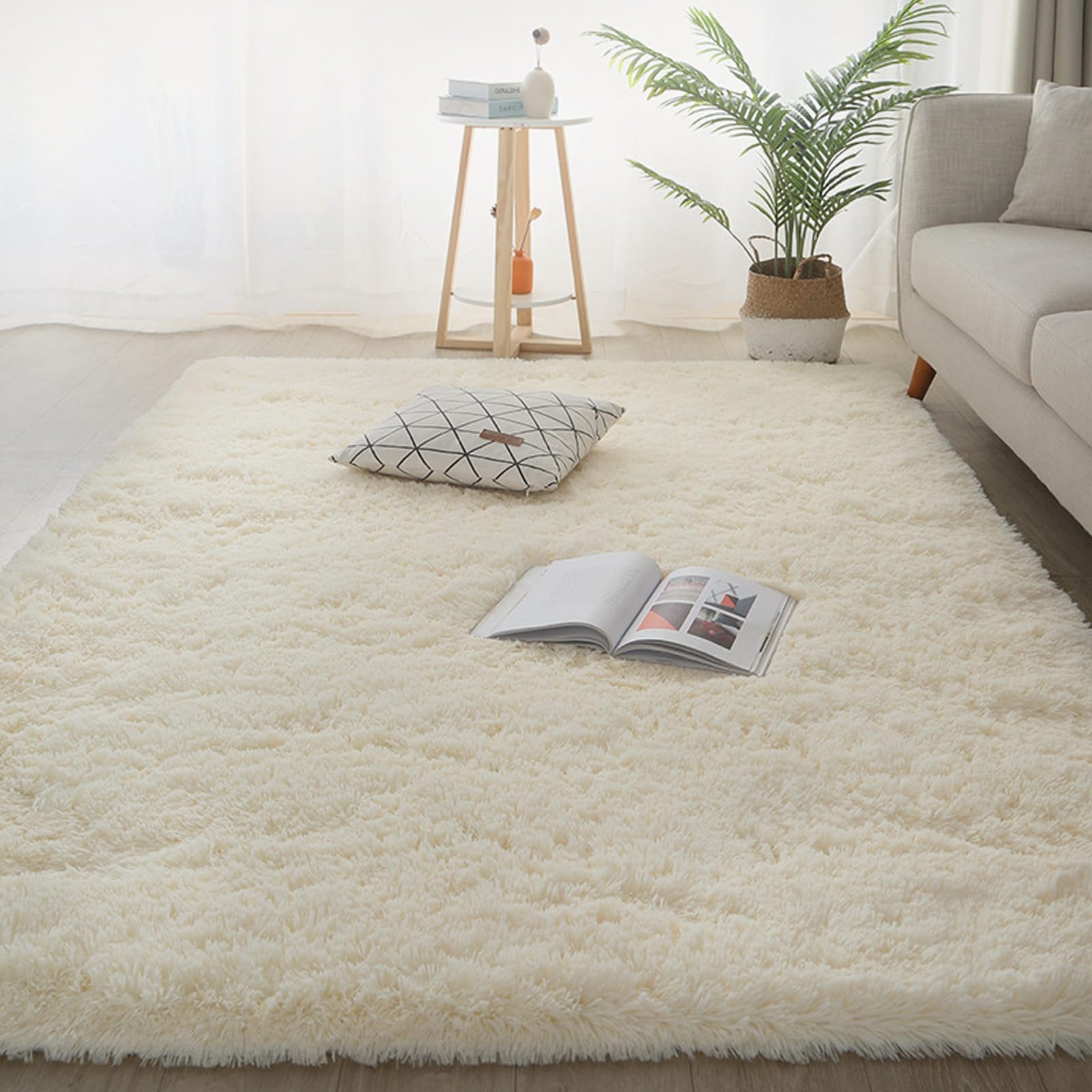 Dywany Do Salonu 110 x 100 cm Gruby Włos, Nie Linieje, Gęsty Włos, Puszysty Włochate Miękkie I Eleganckie Dywany Miękkie Włochate Do Sypialni, Jadalni, Biura, Kolor kremowy
