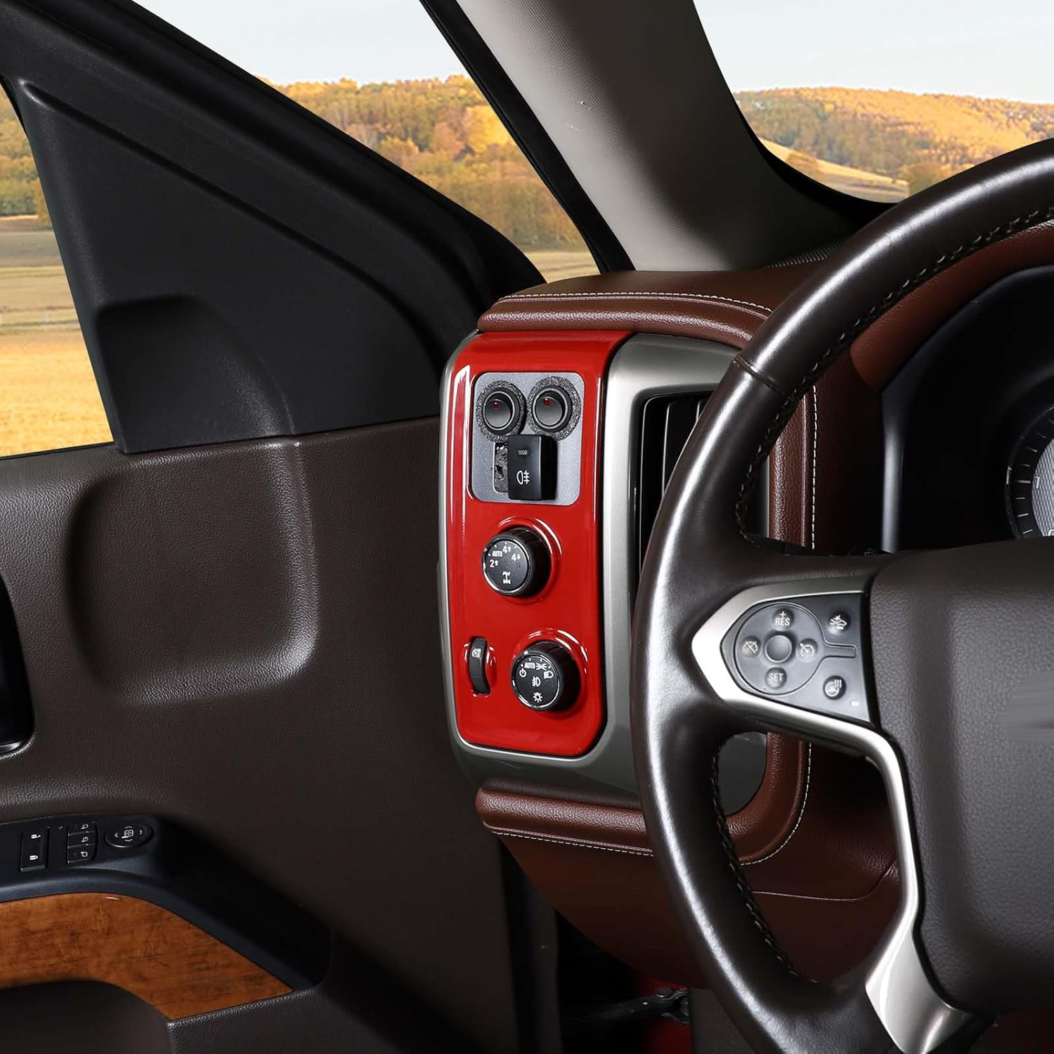 RT-TCZ for Silverado Headlight Switch Panel Trim Cover Red for GMC Sierra Chevy Silverado 2014-2018 Red Interior Accessories