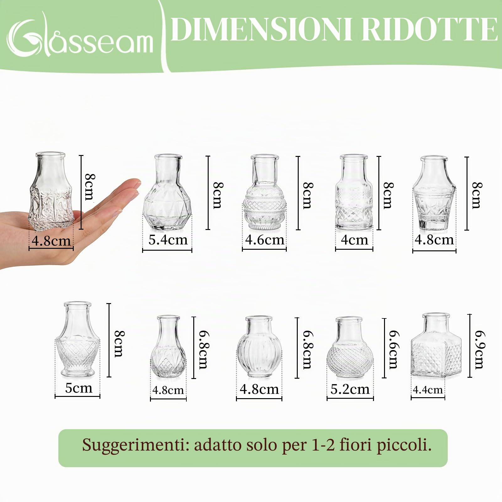 Glasseam Piccoli Vasi per Fiori per Centrotavola: Set di 20 Mini Vasi in Vetro Trasparente per Decorazioni Centrotavola per Matrimoni Tavoli da Pranzo e Tavoli da Sala da Pranzo
