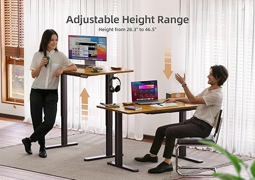 Miniatura 5 de Claiks Escritorio de pie con cajones, 55 x 24 pulgadas, altura ajustable, eléctrico, estación de trabajo, para computadora, color marrón rústico