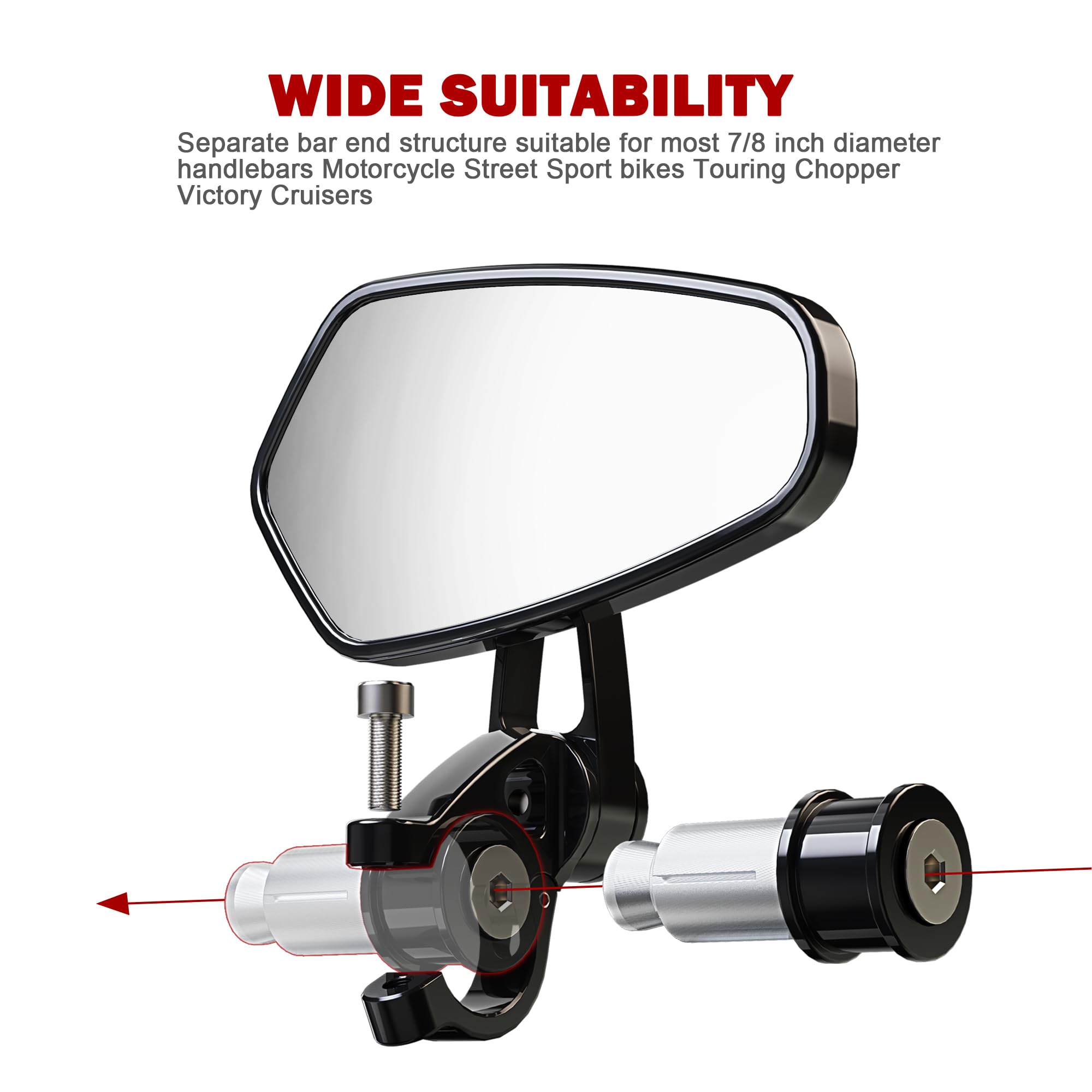Amazon | MZS バーエンドミラー 7/8 オートバイ リアビューミラー 中空