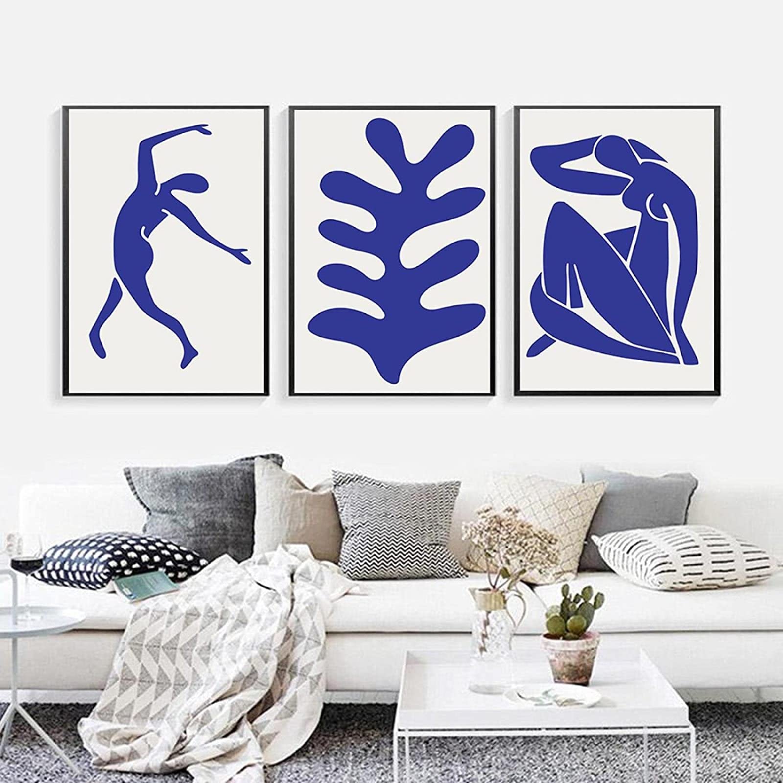 GSHRED Modern Wall Art Women Dancing Painting Print Blue Woman Line Leaf Canvas Poster Vintage Pictures Home Decor Canvas Print Frameless 50×70cm×3pcs