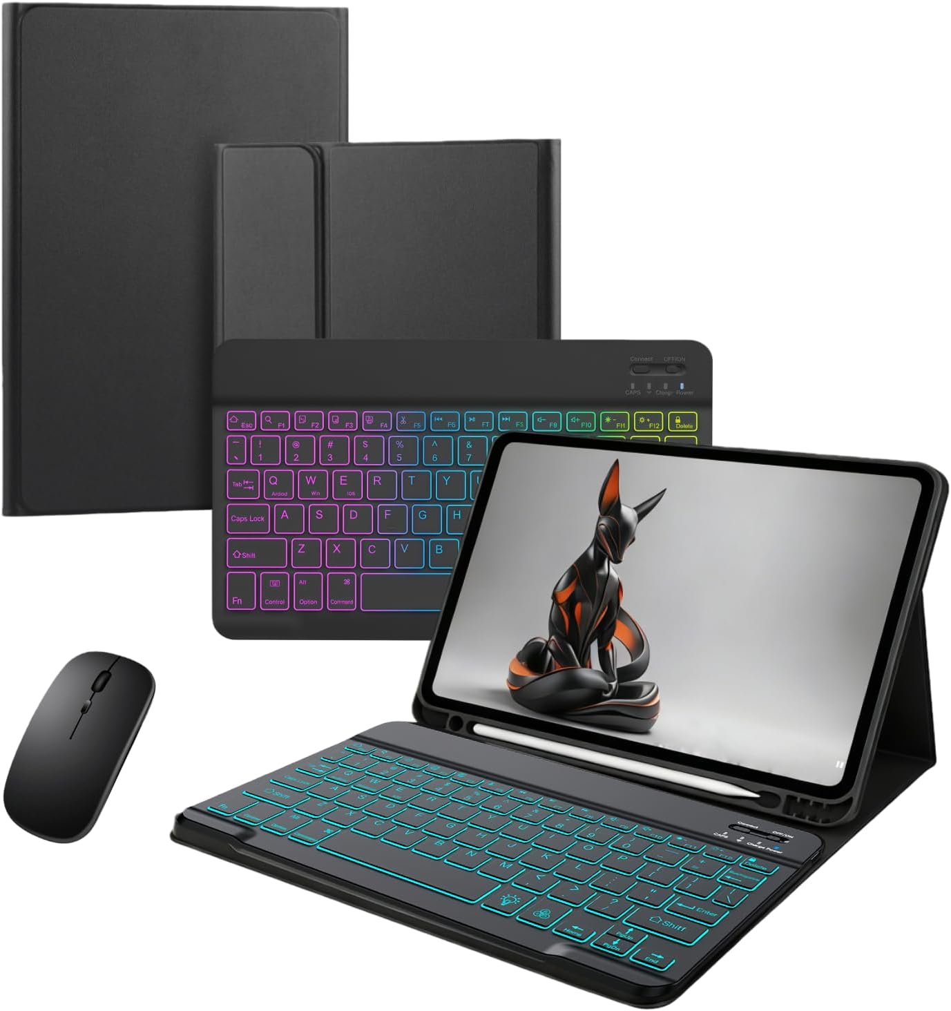 Keyboard Case for iPad Air 11-inch (M3 2025 / M2 2024) & (Air 5th/ Air 4th Generation) –7-Color Backlit,Detachable Wireless Bluetooth Keyboard Case Thin & Light with Built-in Pencil Holder with Mouse.