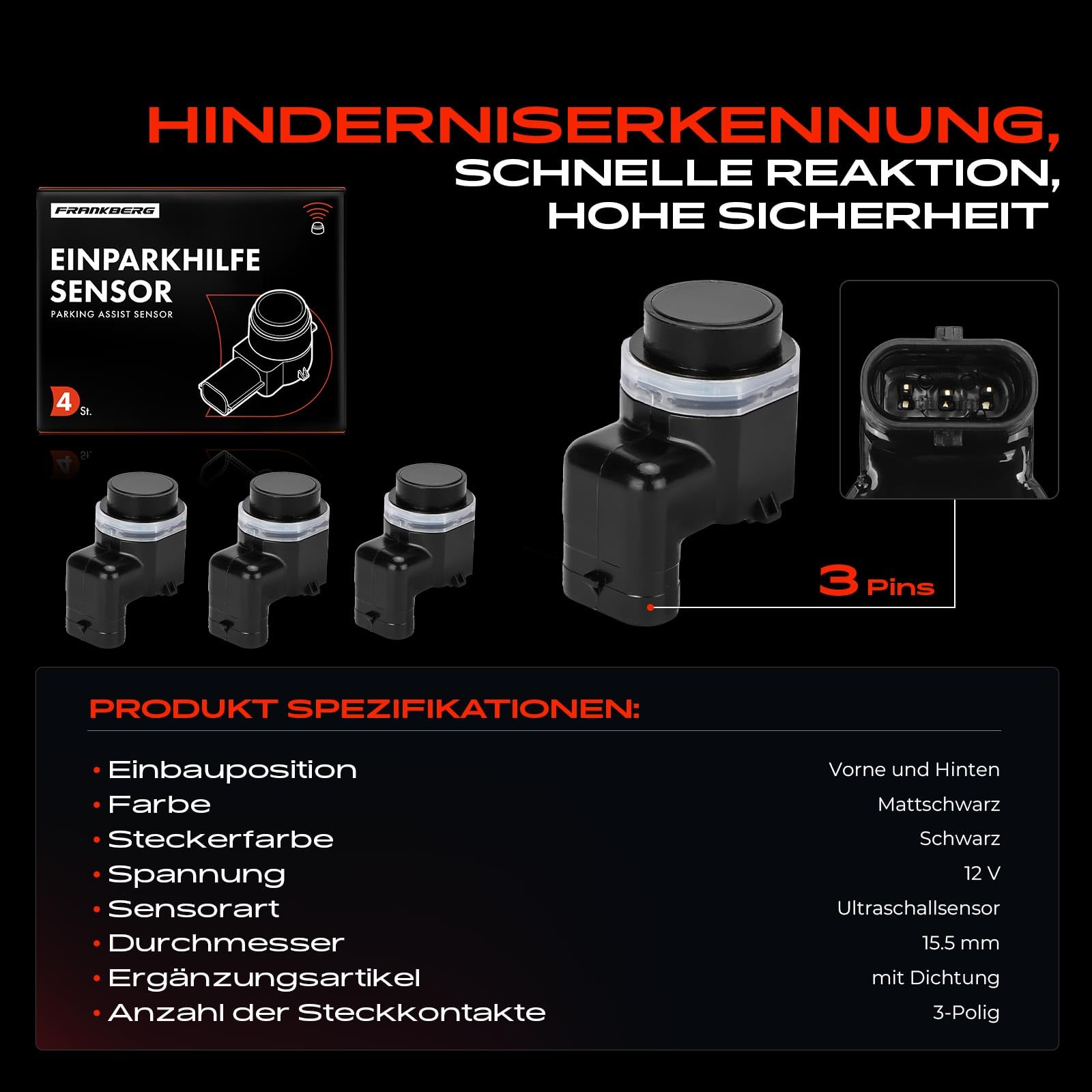 Frankberg 4x Parksensor Einparkhilfe Vorne Hinten 66209139868