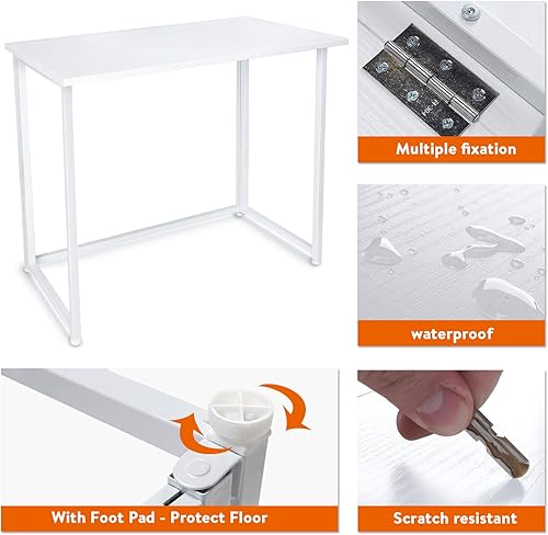 Vista 5 de Leopard Folding Computer Desk for Small Spaces, No-Assembly Space-Saving Home Office Desk, Foldable Computer Table, Laptop Table, Writing Desk