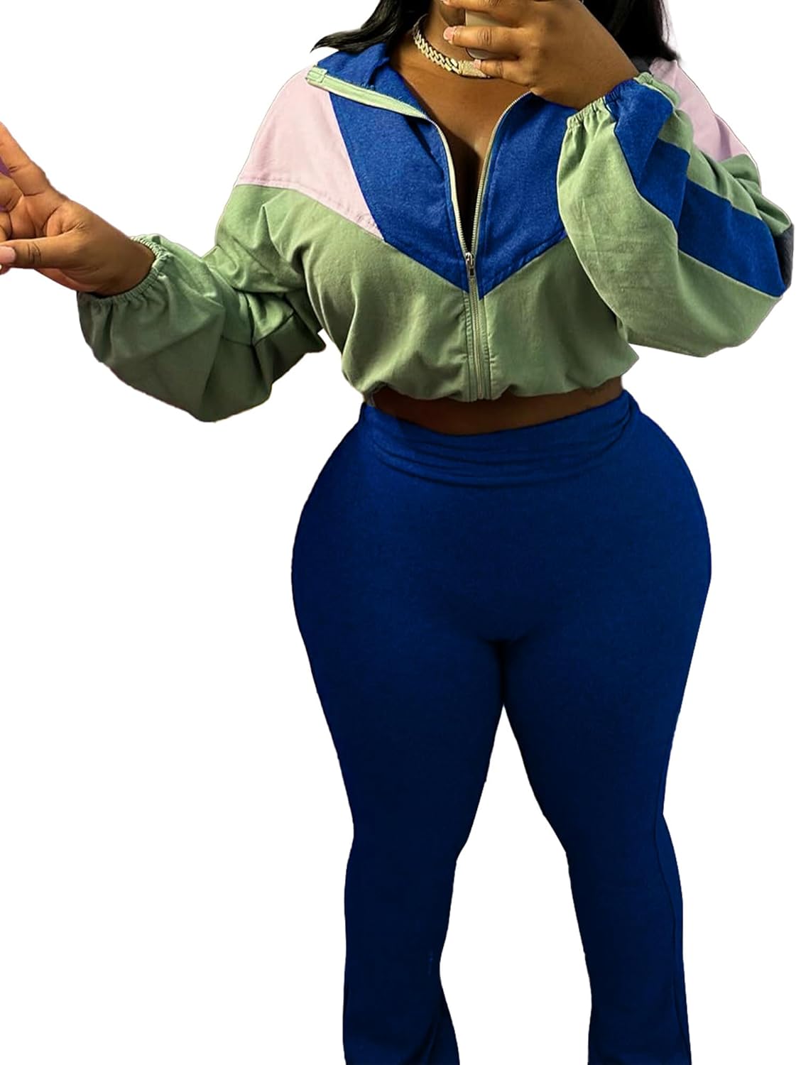 Women's 2 Piece Tracksuit Fall 2025 Long Sleeve Zip Up Jacket Flared Leggings Outfits Jogger Sweatsuit Sets - Image 2