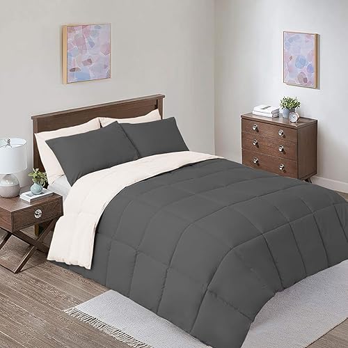 Miniatura 4 de Reversible Hipoalergénico plumón alternativo, Calor medio (41 onzas de relleno) Manta tamaño Queen Queen, color crema