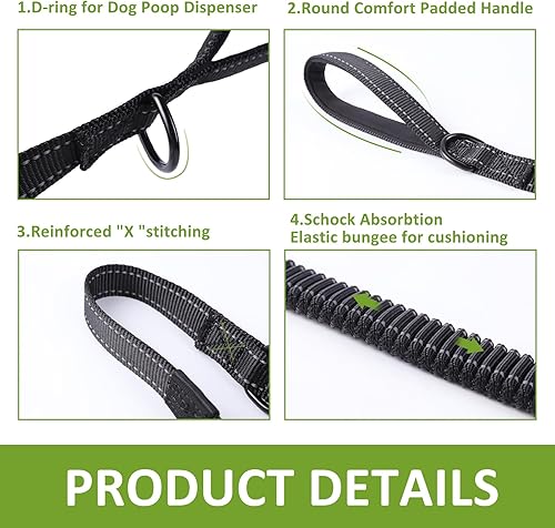 Miniatura 5 de ECO-CLEAN Correa reflectante de entrenamiento para perros de 6 pies, absorción de golpes, correa de perro retráctil fuerte para perros medianos y