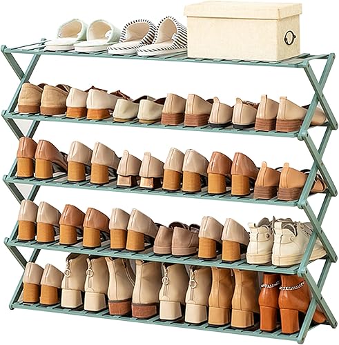 Zapateros independientes para armario, zapatero de bambú para dormitorio, entrada, pasillo, armario, sala de estar (5 niveles verde grisáceo)