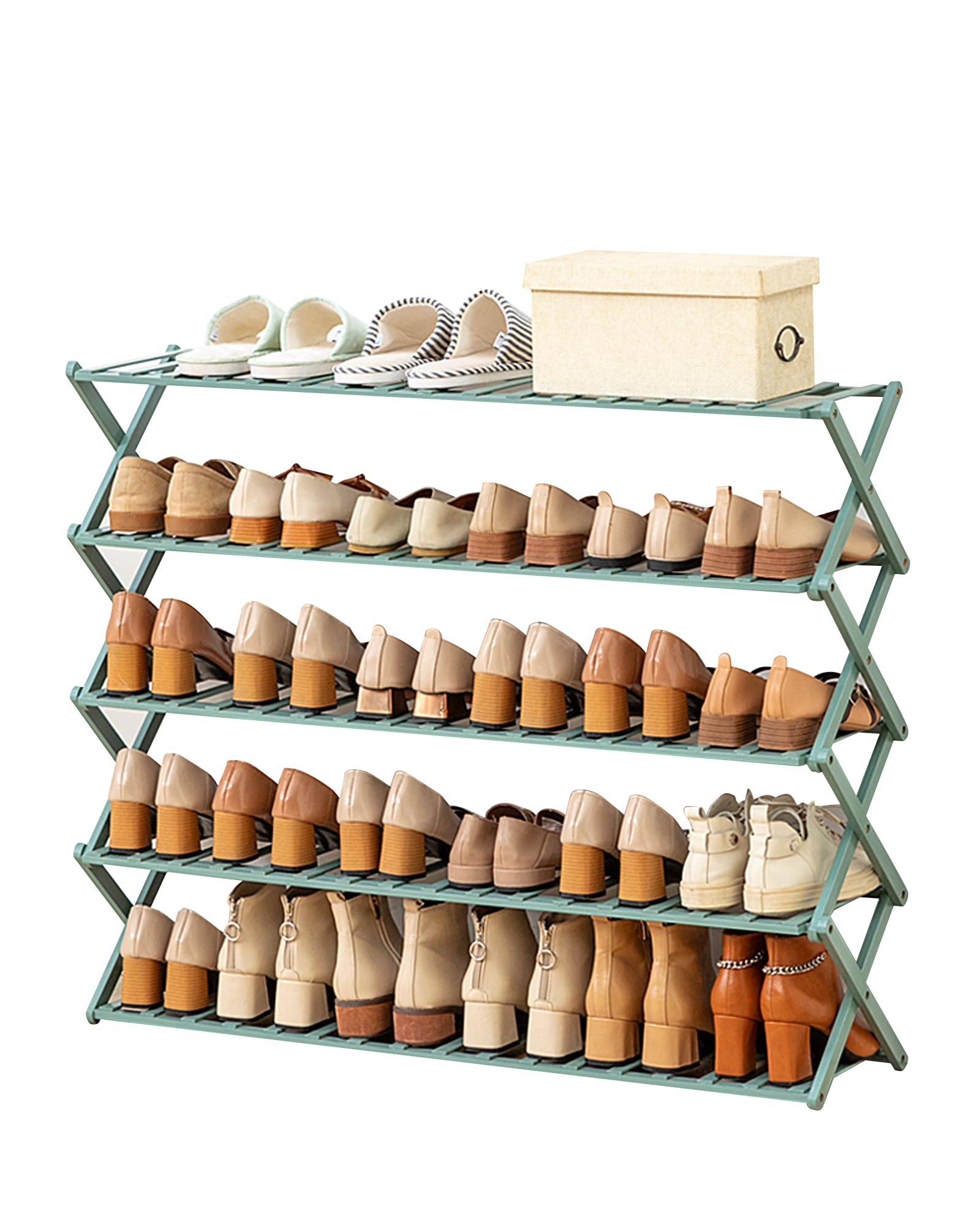 Choclaif Free Standing Shoe Racks for Closet, Shoe Shelf Bamboo Shoe Rack for Bedroom, Entryway Hallway Closet Living Room Organizer?5 Tier Grayish Green?