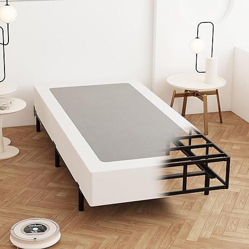 Somier individual XL de 9 pulgadas, base de cama de metal resistente con funda de tela, base de colchón, fácil montaje, sin ruido, color negro