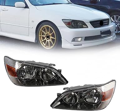 Halogen Headlight Compatible with 2001-2005 Toyota Altezza RS200 Compatible with 01-05 Lexus IS200 IS300 Black Housing Headlamp Assembly Pair W/O Bulbs Non HID Driver & Passenger Side