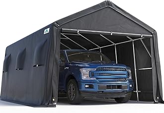 13x20 ft Carport 2 Roll up Doors & Vents Outdoor Portable Storage Shelter Garage Tent for Vehicle Boat Truck Anti-UV Snow Resistant Waterproof, Gray