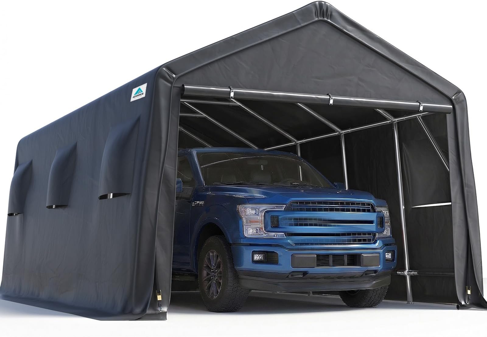 13x20 ft Carport 2 Roll up Doors & Vents Outdoor Portable Storage Shelter Garage Tent for Vehicle Boat Truck Anti-UV Snow Resistant Waterproof, Gray