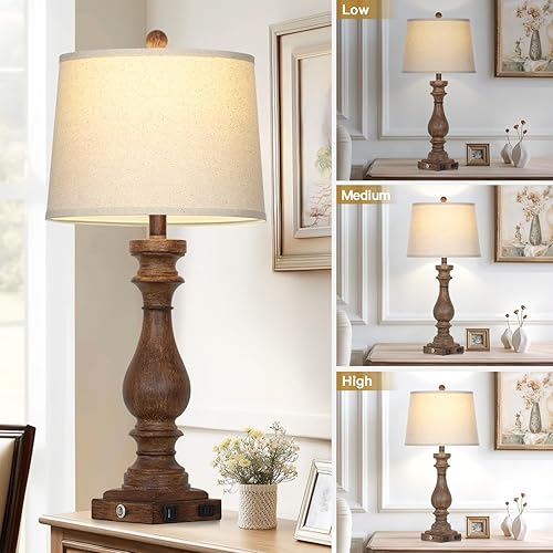 Miniatura 4 de Juego de 2 lámparas de mesa estilo granja de 29 pulgadas de alto para sala de estar, lámparas retro vintage con puertos USB C+A y salida de CA,