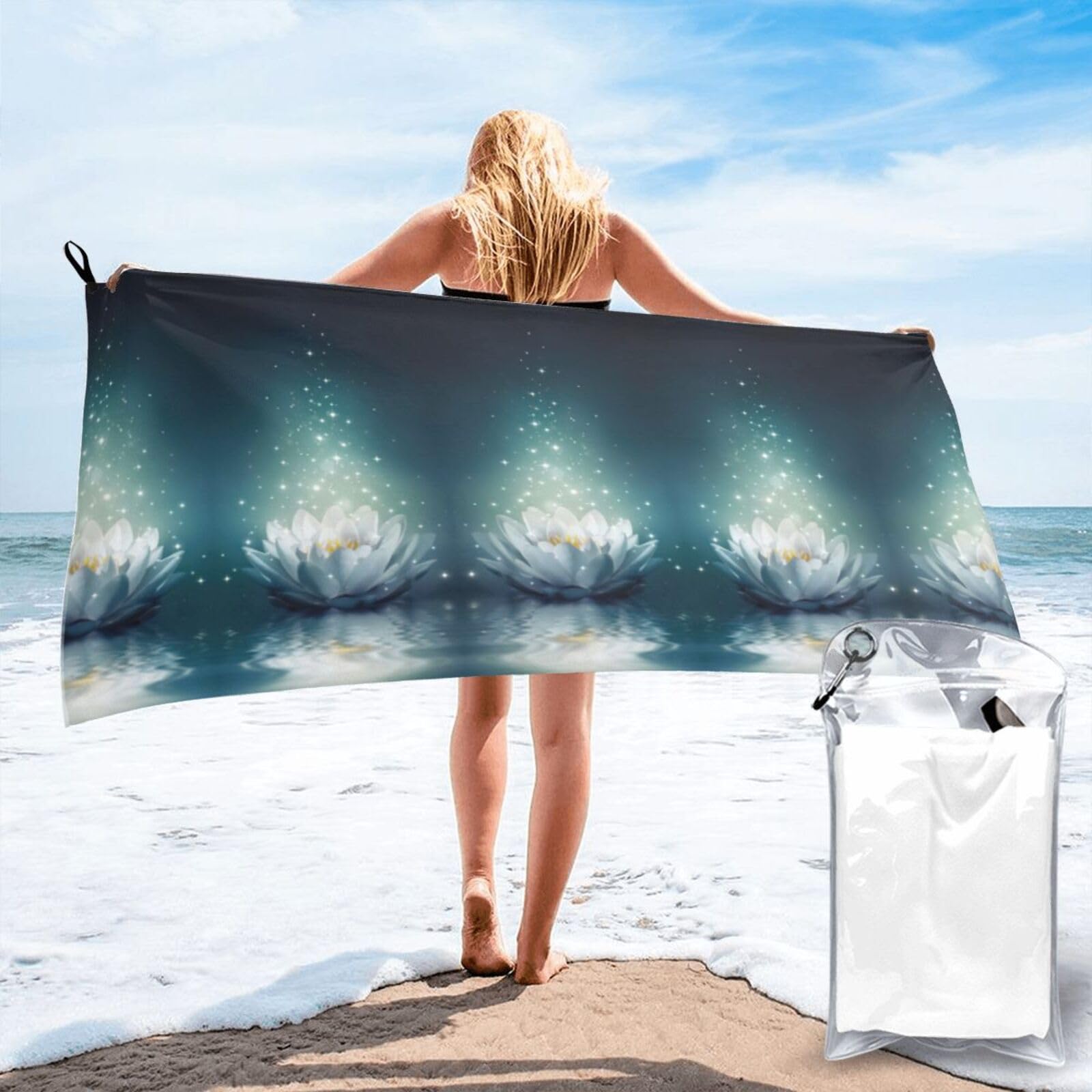 FHIZOAL Magic Lotus Floral Quick Dry Towel Microfibre Towel Super Absorbent Ultra Compact Gym Sports Beach Camping Travel