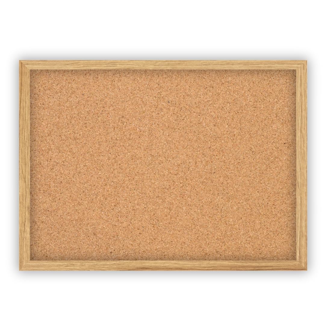 Clamaro 'Memo' Cork Pin Board 100 x 80 cm with Frame | Catania Oak | Cork Wall with MDF Wood Picture Frame and Metal Hangers (Qer Format and Portrait) | Includes 10 Push Pins