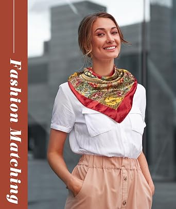 Senker Fashion 35 Head Scarf for Women, Pirate Costume Accessories Silk Red Bandana for Hair Wrapping and Sleeping