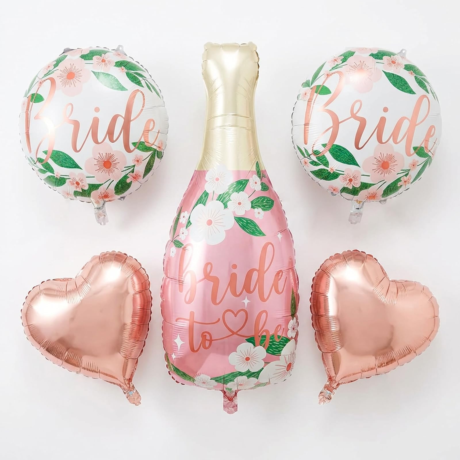 Bride to Be Balloons Set - Rose Gold Champagne Bottle & Heart Foil Balloons for Bachelorette Party Decorations, Bridal Shower Decor