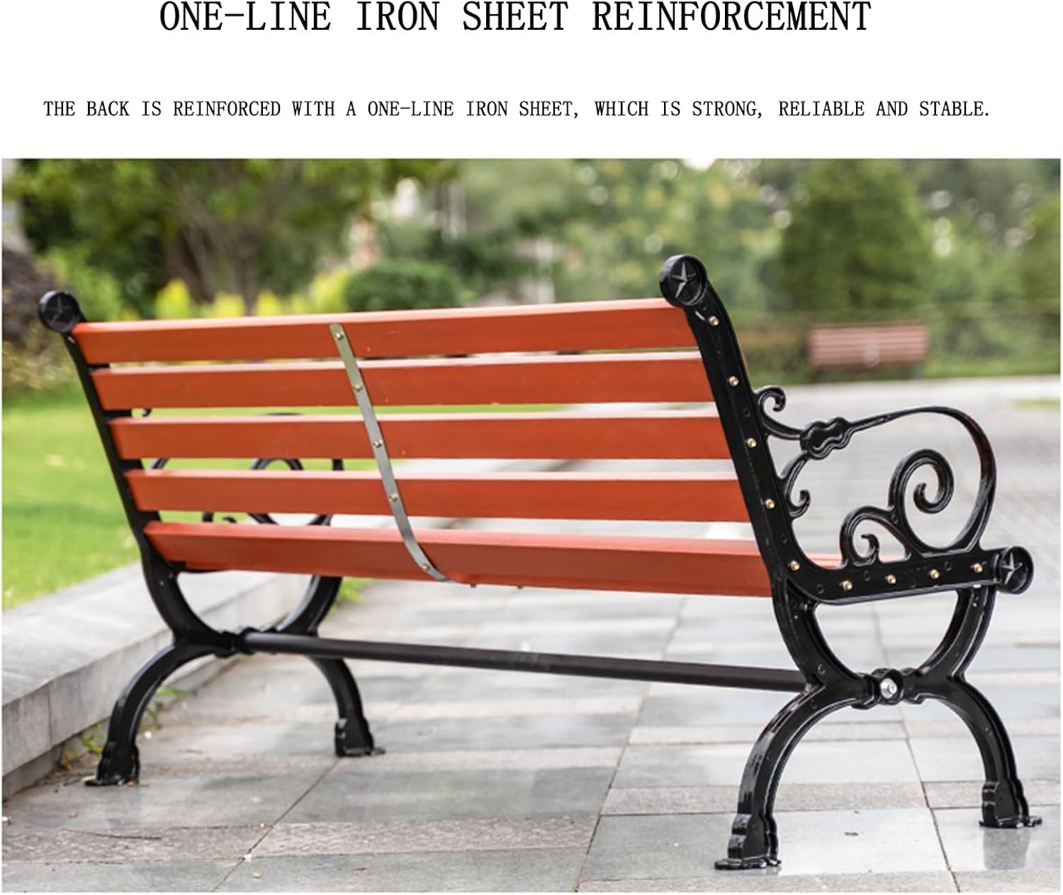 Outdoor Anticorrosive Wood Park Backrest Chair Leisure Long Row Chair Garden Cast Aluminum Anticorrosive Wood Seat Length 47.24in(59.06 * 22.44 * 30.31in)